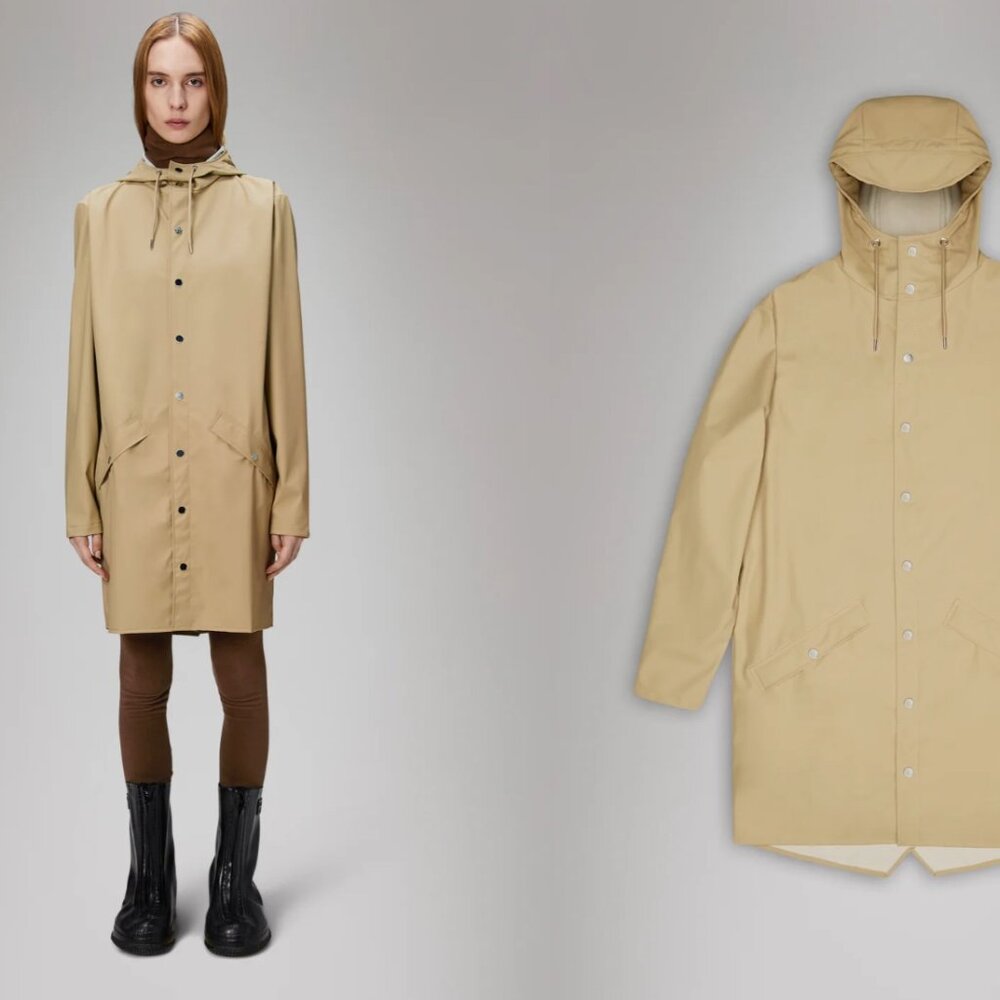 Rains Long Jacket Taupe NWT, Size XL Mens Women Unisex
